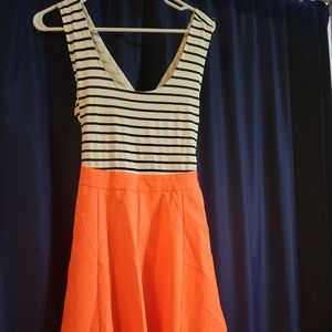 Altar'd State Bright Neon Orange Medium Dress Crisscross Back Striped Hot